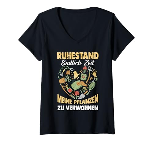 Damen Garten Rente Rentner Ruhestand Gärtner T-Shirt mit V-Ausschnitt von Pension Gartenfreunde Senioren Hobbygärtner
