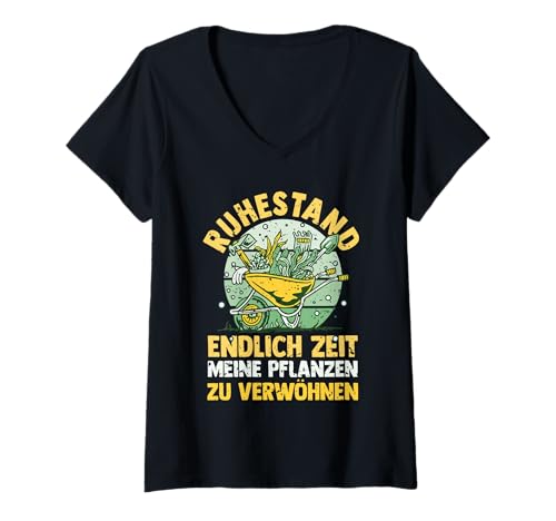 Damen Garten Rente Rentner Ruhestand Gärtner T-Shirt mit V-Ausschnitt von Pension Gartenfreunde Senioren Hobbygärtner