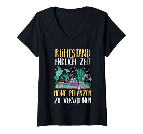 Damen Garten Rente Rentner Ruhestand Gärtner T-Shirt mit V-Ausschnitt von Pension Gartenfreunde Senioren Hobbygärtner