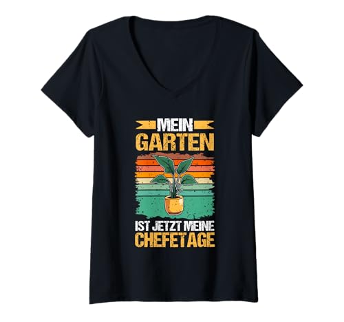 Damen Garten Rente Rentner Ruhestand Gärtner T-Shirt mit V-Ausschnitt von Pension Gartenfreunde Senioren Hobbygärtner