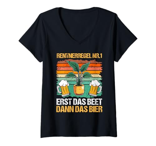 Damen Garten Rente Rentner Ruhestand Gärtner T-Shirt mit V-Ausschnitt von Pension Gartenfreunde Senioren Hobbygärtner