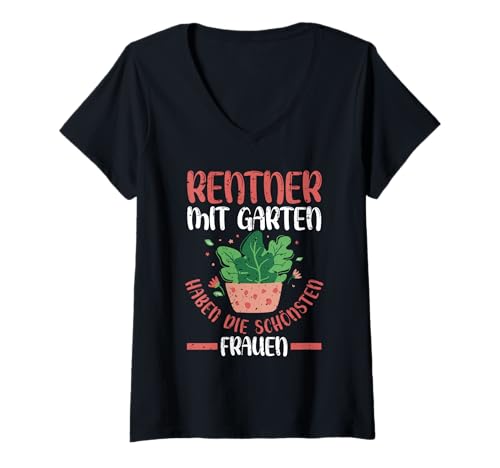 Damen Garten Rente Rentner Ruhestand Gärtner T-Shirt mit V-Ausschnitt von Pension Gartenfreunde Senioren Hobbygärtner