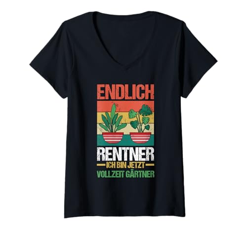 Damen Garten Rente Rentner Ruhestand Gärtner T-Shirt mit V-Ausschnitt von Pension Gartenfreunde Senioren Hobbygärtner