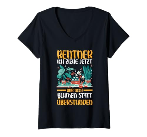 Damen Garten Rente Rentner Ruhestand Gärtner T-Shirt mit V-Ausschnitt von Pension Gartenfreunde Senioren Hobbygärtner