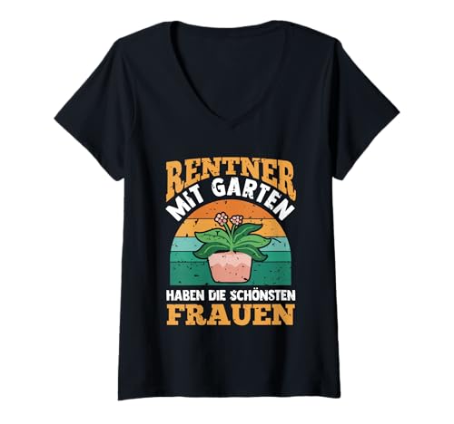 Damen Garten Rente Rentner Ruhestand Gärtner T-Shirt mit V-Ausschnitt von Pension Gartenfreunde Senioren Hobbygärtner