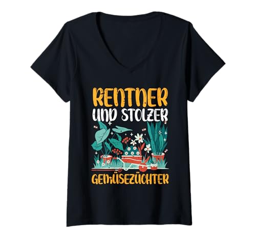 Damen Garten Rente Rentner Ruhestand Gärtner T-Shirt mit V-Ausschnitt von Pension Gartenfreunde Senioren Hobbygärtner