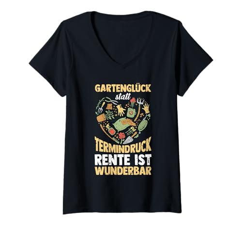 Damen Garten Rente Rentner Ruhestand Gärtner T-Shirt mit V-Ausschnitt von Pension Gartenfreunde Senioren Hobbygärtner