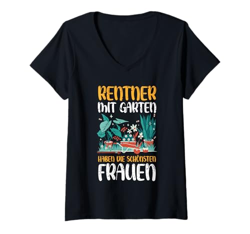 Damen Garten Rente Rentner Ruhestand Gärtner T-Shirt mit V-Ausschnitt von Pension Gartenfreunde Senioren Hobbygärtner