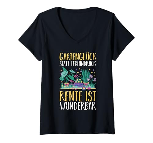 Damen Garten Rente Rentner Ruhestand Gärtner T-Shirt mit V-Ausschnitt von Pension Gartenfreunde Senioren Hobbygärtner