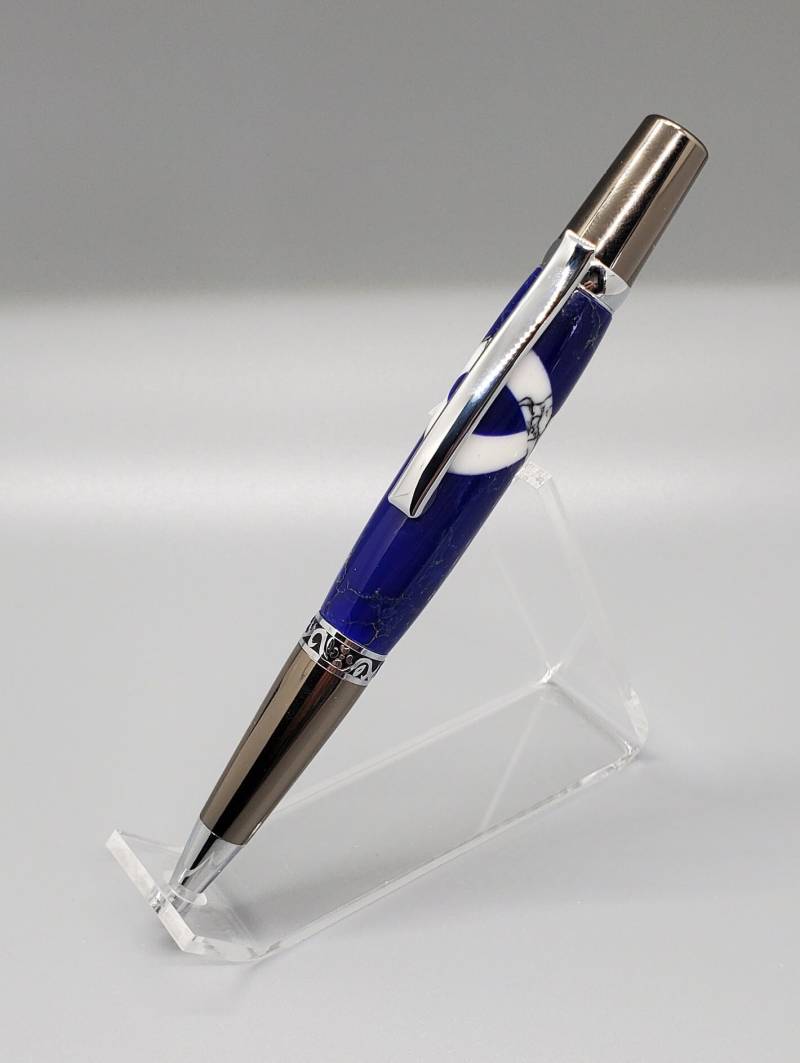 Wall Street Ii Elegant Roller Ball Drehstift, Lapis Mit Weissem Jaspis Inlay von PensmithArt