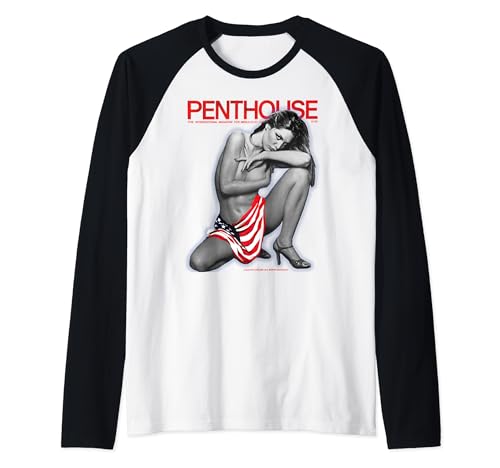 Penthouse Magazine 1977 Aug Beauty Pinup Girl Retro 70er Jahre Flagge Raglan von Penthouse