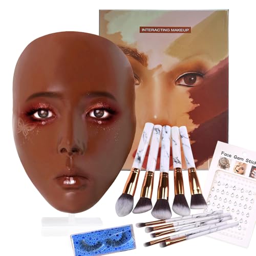Penubuy Vollgesichtsübung Silikon Trainingsgesicht, Silikon Make-up-übungsgesicht, Schaufensterpuppengesicht für Make-up Praxis mit Make-up Pinseln Wimpern Strasssteine Aufkleber von Penubuy