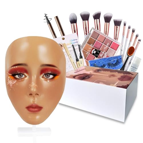 Penugo Makeup Mannequin Face Kit, Silicone Makeup Practice Full Face for Must Haves, Mannequin Face for Makeup Practice with Makeup Brushes Set & Eye Shadow & Eyebrow Pencil-Weizen von Penugo