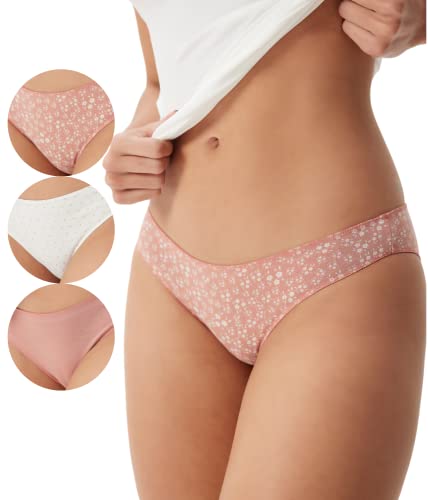 Damen Baumwolle Bikini Unterwäsche Basics Slips für Frauen Atmungsaktive Baumwolle Unterwäsche Hipster Slip Damen Doppelter Schritt Schnell Trocknen 3 Stück, Pinktöne, 38 von Penye Mood