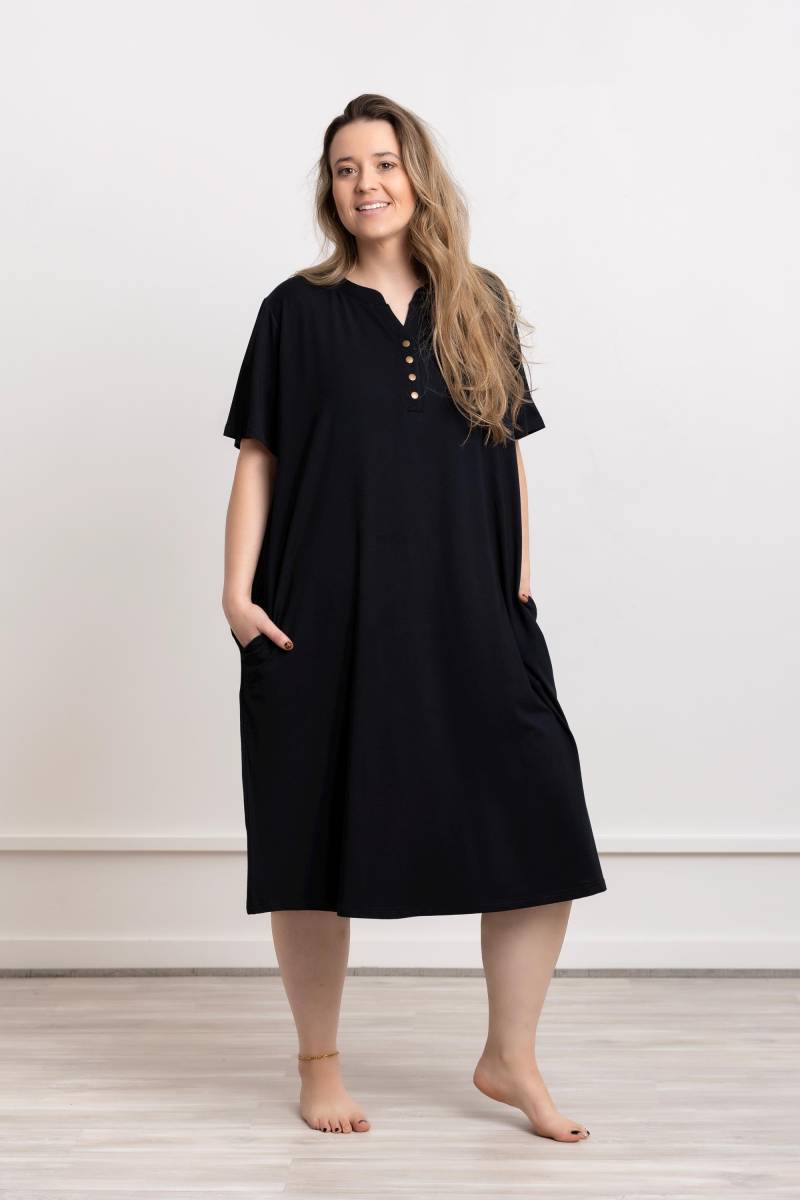 Frauen Schwarz Modal Nachthemd Schlaf Kleid Mit Taschen, Pyjama von PeonyAlleyCo