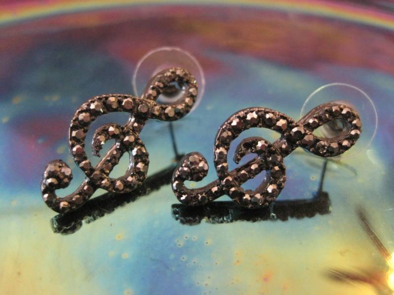 Hämatit Musiknote Ohrringe - Ohrstecker Strass Musikschmuck Musik von PeonyandPlumBlossom