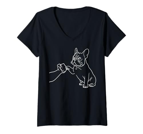 Damen Human and Dog Paw Fist Bump Dog Lover French Bulldog T-Shirt mit V-Ausschnitt von People Hand Dog's Paw Bump Hand