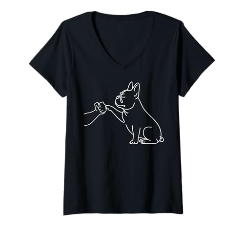 Damen Human and Dog Paw Fist Bump Dog Lover French Bulldog T-Shirt mit V-Ausschnitt von People Hand Dog's Paw Bump Hand