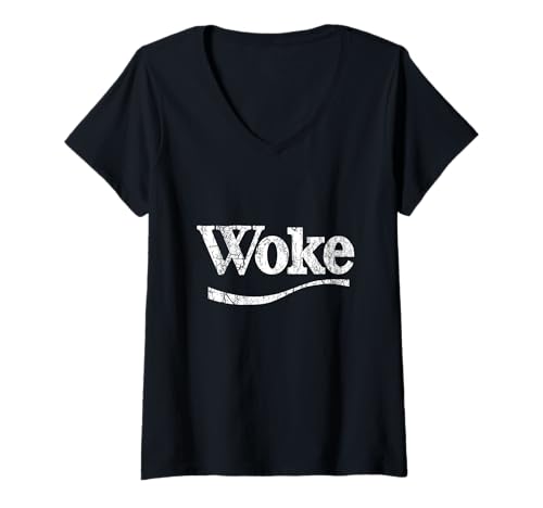 Damen Stay Woke Red Classic Distressed Vintage Style T-Shirt mit V-Ausschnitt von People Power