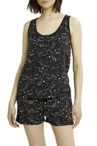 People Tree Damen Stars Organic Pyjama Vest Pyjamaoberteil, Schwarz mit Sternen-Aufdruck, 34 von People Tree