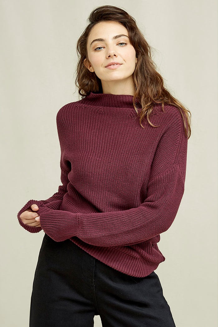 People Tree Faye fairer Strickpullover Burgundy L von People Tree