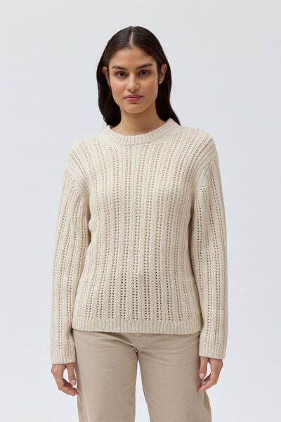 People Wear Organic Ajourstrick Pullover, uni beige, Bio-Baumwolle von People Wear Organic