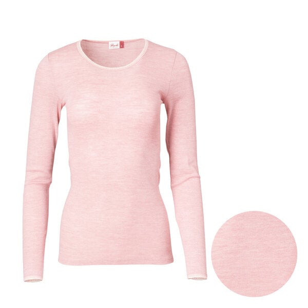 People Wear Organic Damen Baumwolle-Wolle-Seide Langarmshirt, rosa melange und wollweiß von People Wear Organic