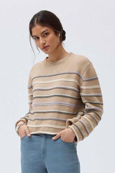 People Wear Organic Grobstrick Pullover, beige mélange geringelt, Bio-Baumwolle People Wear Organic Grobstrick Pullover, beige mélange geringelt, Bio-Baumwolle von People Wear Organic