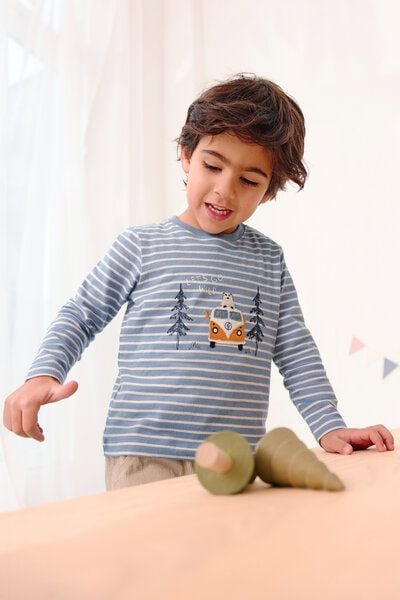 People Wear Organic Langarm Shirt, blau geringelt, "Van mit Bär", Bio-Baumwolle von People Wear Organic