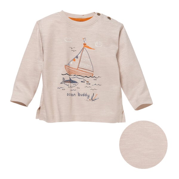 People Wear Organic Langarm-Shirt in beige bedruckt mit Motiv "Segelboot",aus Bio-Baumwolle von People Wear Organic