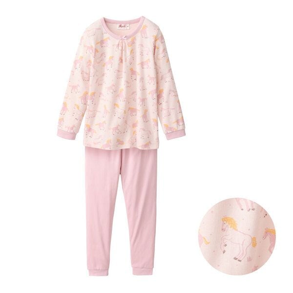 People Wear Organic Pyjama, rosa bedruckt, "Pferde", Bio-Baumwolle von People Wear Organic