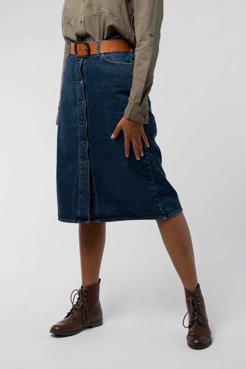 Stacey Denim Midi Rock aus Bio Baumwolle, Baumwolle von PeopleTree