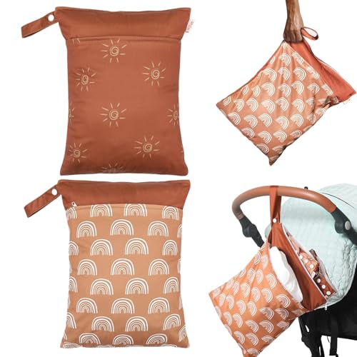 2pcs nasse trockener Beutel wasserdichtes Baby Nassbeutel Lagre Kapazität Nass trockener Beutel 2 Reißverschluss -Taschen wiederverwendbar ＆ Waschantrieb Stoffwindel Nassbeutel für Kinderwagen, nasse von Peosaard