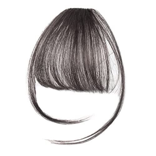 Clip on Pony for Women Schwarze natürliche Luftbalken Haarclip menschliches Haar gefälschte Pony lockbare, durchlässige, schneidende dekorative Clip in Pony Clip auf Pony von Peosaard