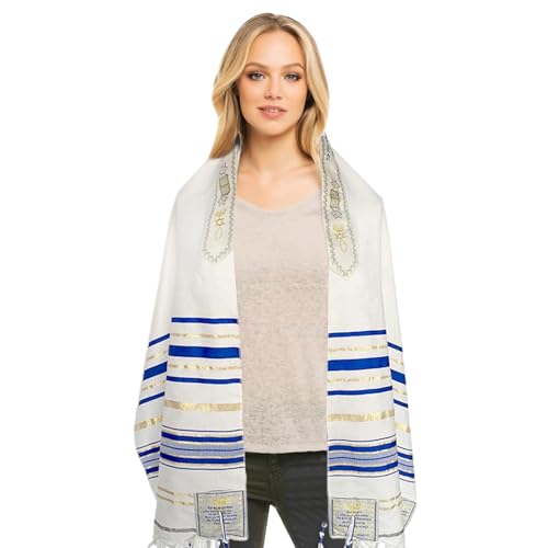 Gebetsschal, 71x20" Messianischer Tallit Gebetsschal, Unisex Gebetsstuch mit passender Tasche, Hexagramm Print Polyester Schal mit Quaste für Chanukka von Peosaard
