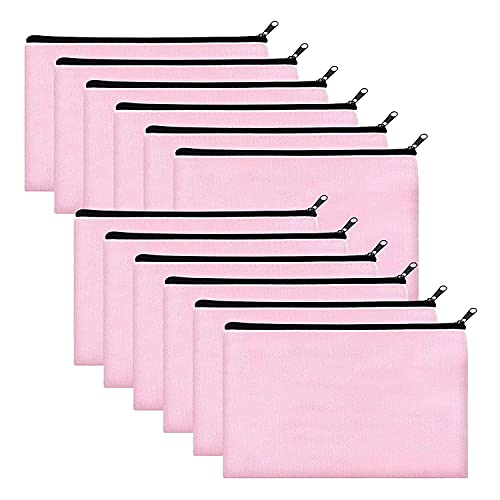 Peowuieu 12 Pack Rosa Segeltuch Make-Up Tasche, GroßE Kosmetik mit Mehr Farbigem ReißVerschluss, Segeltuch ReißVerschluss FedermäPpchen Tasche, DIY Handwerk von Peowuieu