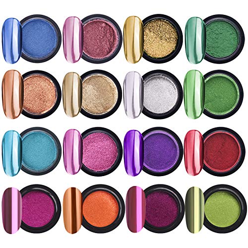 Peowuieu 16 GläSer Chrom Nagel Pulver Metallisch Nagel Kunst Puder Effekt ManiküRe Pigment mit 16 StüCke Lidschatten Sticks von Peowuieu