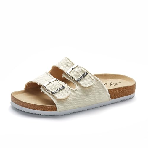 PepStep Pantoletten für Damen mit weichem Kork-Fußbett und Riemen, modische Plateau-Sandalen, bequemer Slip-On-Stil, Beige, 40.5 EU von PepStep