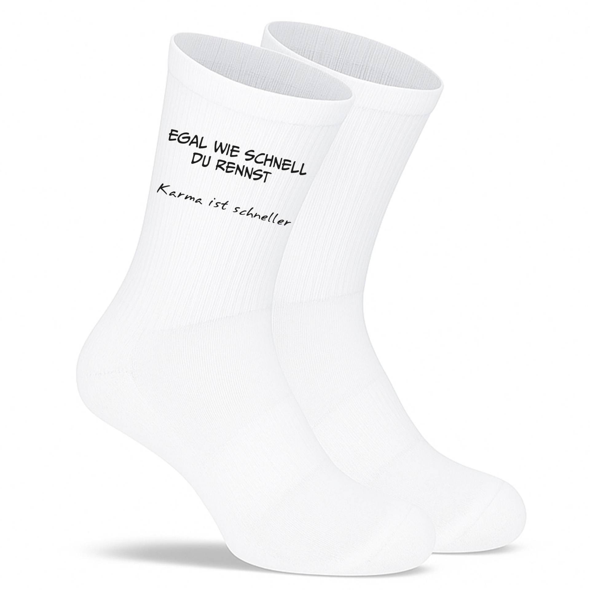 Socken „Egal Wie Schnell Du Rennst - Karma Ist Schneller" | Lustige Spruchsocken Witzige Geschenkidee Aus Bio-Baumwolle Made in Europe von PepamGeschenke