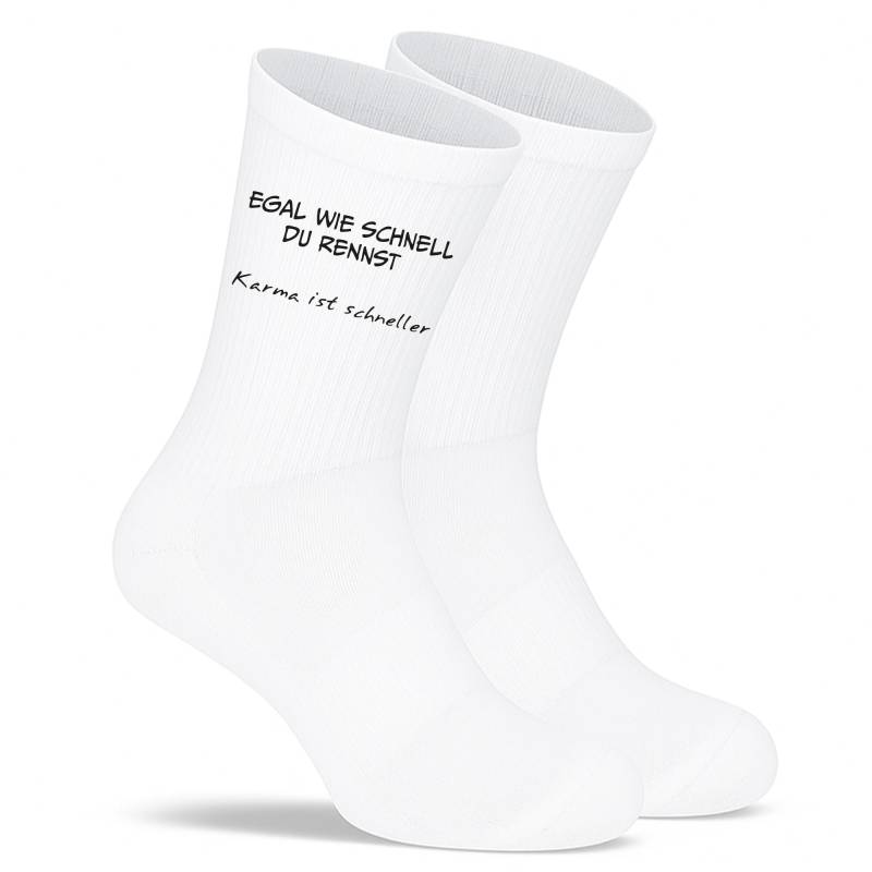 Socken „Egal Wie Schnell Du Rennst - Karma Ist Schneller" | Lustige Spruchsocken Witzige Geschenkidee Aus Bio-Baumwolle Made in Europe von PepamGeschenke