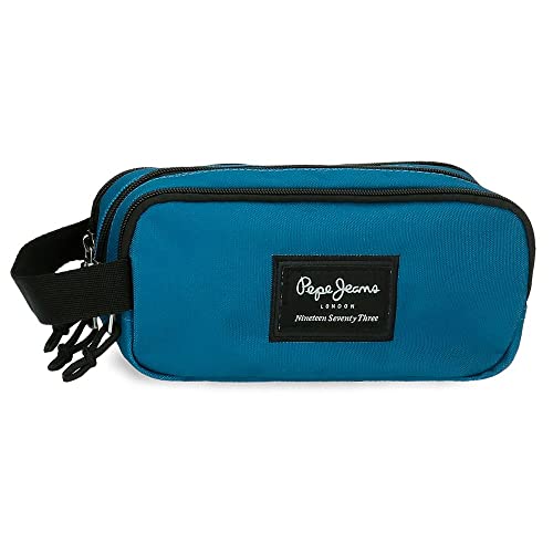 Pepe Jeans Aris Federmäppchen, dreifach, Blau, 22 x 10 x 9 cm, Polyester, blau, Dreifach-Etui von Pepe Jeans