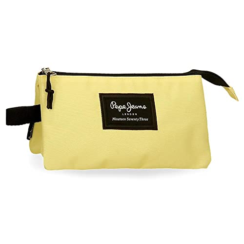 Pepe Jeans Aris Federmäppchen, dreifach, Gelb, 22 x 12 x 5 cm, Polyester, gelb, Dreifach-Etui von Pepe Jeans