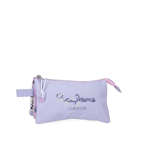 Pepe Jeans Becca Federmäppchen, dreifach, Violett, 22 x 12 x 5 cm, Polyester, dunkelviolett, Talla única, Dreifach-Etui von Pepe Jeans