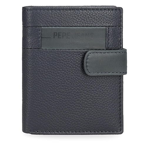 Pepe Jeans Checkbox Vertikale Geldbörse mit Klickverschluss, Blau, 8,5 x 10,5 x 1 cm, Leder, blau, Talla única, Vertikale Geldbörse mit Klickverschluss von Pepe Jeans