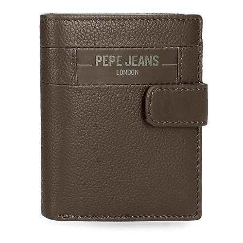 Pepe Jeans Checkbox Vertikale Geldbörse mit Klickverschluss, Braun, 8,5 x 10,5 x 1 cm Leder, braun, Talla única, Vertikale Geldbörse mit Klickverschluss von Pepe Jeans