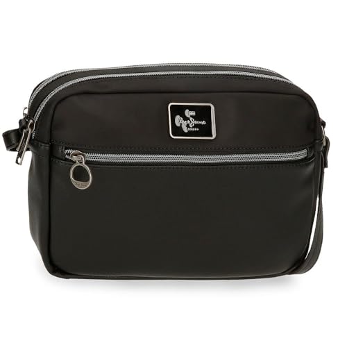 Pepe Jeans Christine, Kulturbeutel, Umhängetaschen, Organizer, verschiedene Fächer, aus Polyester und Kunstlederdetails von Joumma Bags, Schwarz, Talla única, Doppelte Schultertasche von Pepe Jeans
