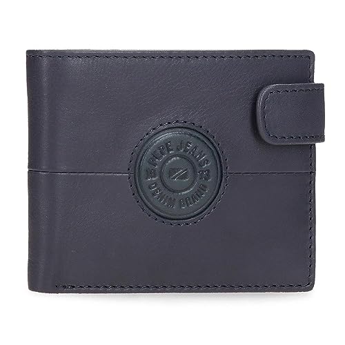 Pepe Jeans Cracker Horizontale Geldbörse mit Klickverschluss, Blau, 11 x 8,5 x 1 cm, Leder, blau, Talla única, Horizontale Brieftasche mit Klickverschluss von Pepe Jeans