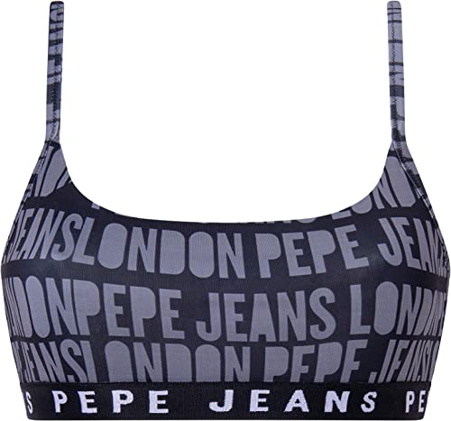 Pepe Jeans Damen Allover Logo STR Brlt Bra, Black (Black), L von Pepe Jeans