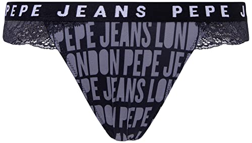 Pepe Jeans Damen Allover Logo Thong Bikini Style Underwear, Black (Black), XL von Pepe Jeans