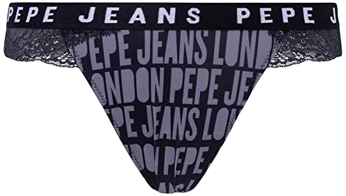 Pepe Jeans Damen Allover Logo Thong Bikini Style Underwear, Black (Black), XS von Pepe Jeans